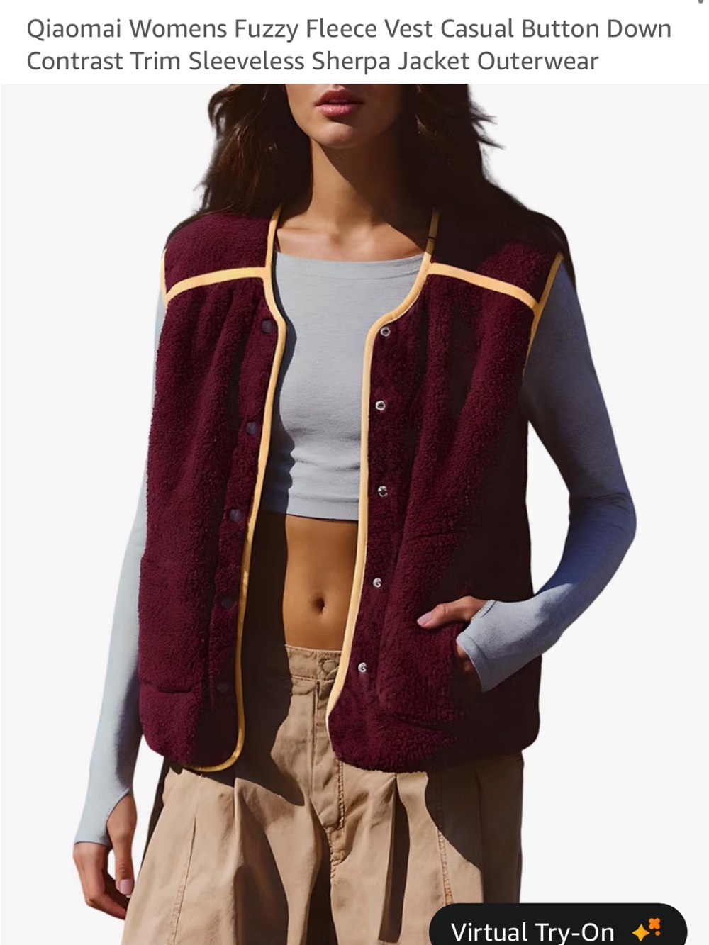 Women's Burgundy Sherpa Vest with Contrast Trim